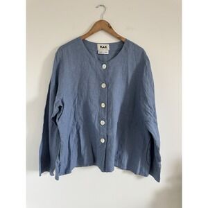 FLAX  womens Linen Blouse Jacket Blue size Large